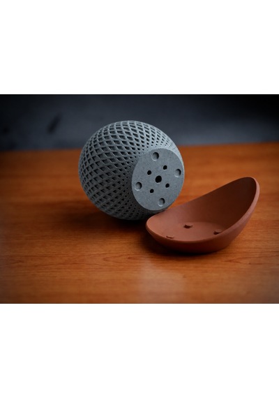 3d Baskı Küre Saksı - Kafes Dokulu İki Parçalı Dekoratif Saksı - Gri-kahverengi Çok Renkli