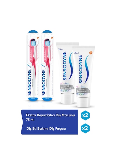 Sensodyne Ekstra Beyazlatıcı Diş Macunu 2 x 75 ML + Diş Eti Bakımı Diş Fırçası 2'li