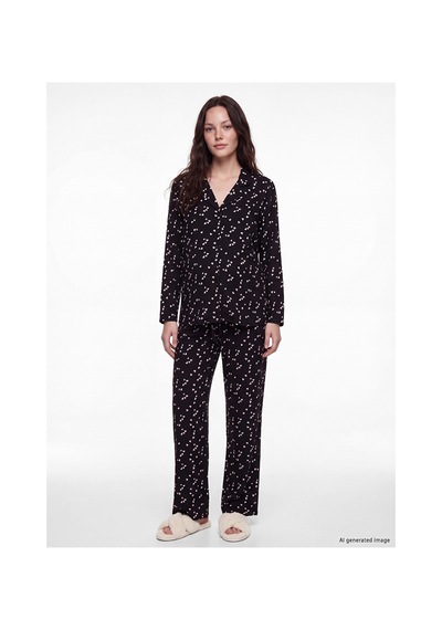 Lcw Dream Siyah Gömlek Yaka Kalp Baskılı Hamile Pijama Takımı