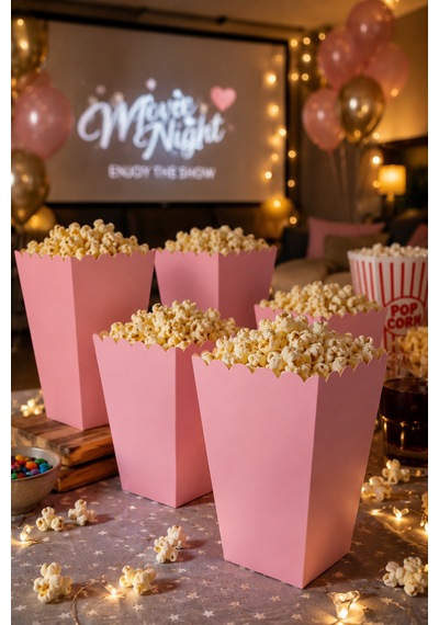 Mısır Kutusu Pop Corn Kutusu Pembe 8'li Doğum Günü Parti Sinema Temalı Patlamış Mısır Kutusu