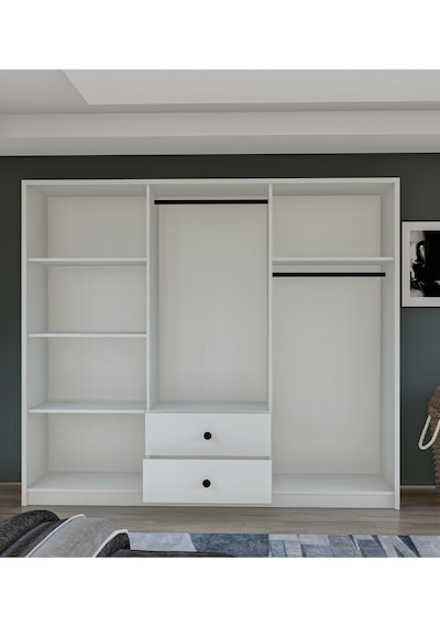 Metalia Gm 036 Lüx 6 Kapı 2 Çekmeceli Düğme Kulplu Aynalı Gardırop