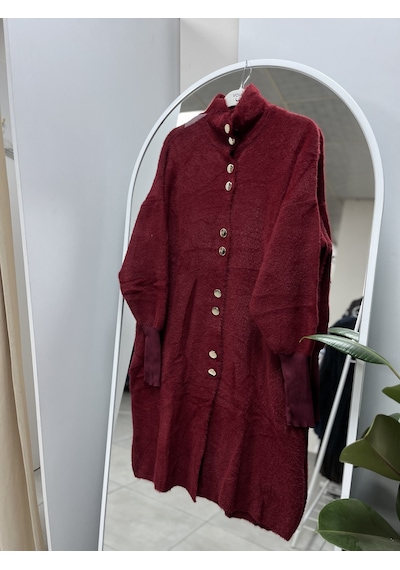 101Dzyn Angora Hırka Düğmeli Bordo