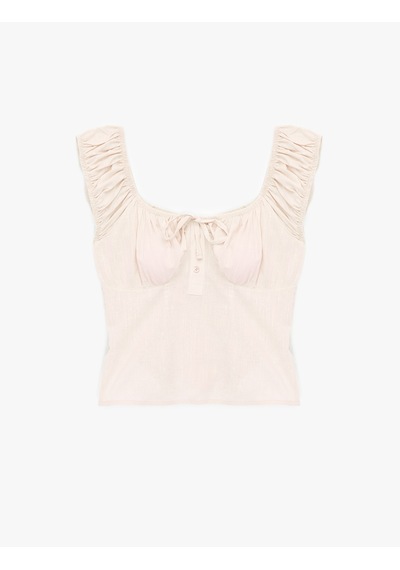 Koton Pamuklu Slim Fit Kısa Balon Kol Bağlamalı Crop Bluz Pembe 6sal60182ıw Gül