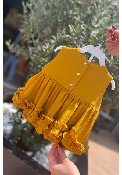 Bertuğ Bebek Hardal Alt Üst Kız Çocuk Bebek Pamuklu Şort Bluz Takım 001