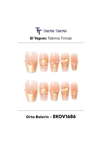Ekov1686 Orta Balerin 10'lu Tekrar Kullanılabilir El Yapımı Protez Takma Tırnak L