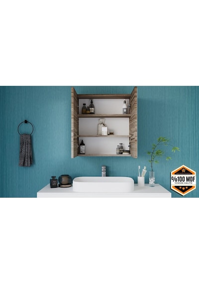 Fm01 2 Kapaklı Aynalı Banyo Dolabı Çok Amaçlı Banyo Dolabı Kahverengi
