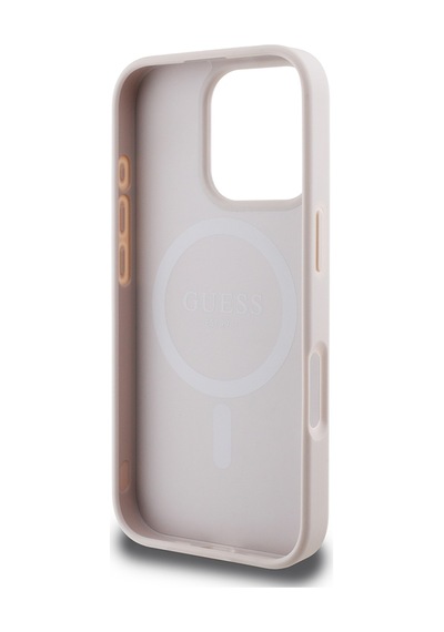 Apple Uyumlu iPhone 16 Pro Max Kılıf Guess Lisanslı Magsafe Şarj Özellikli Pu Üçgen Logo 4g Desenli Kapak Pembe