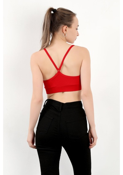 Giysa Kadın Askılı Fitilli Fleto Slim Fit Büstiyer Kırmızı - 9027
