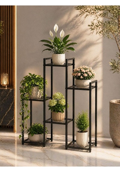 Uykula Modern Metal 6 Raflı Bitki Standı Dekoratif Saksılık Raf, Balkon & Salon Çiçeklik Standı