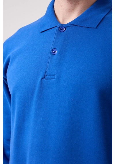 Galanthus Polo Sweat Uzun Kollu Pamuklu Sweatshirt İş Ve Günlük Kullanım İçin Saxmavi
