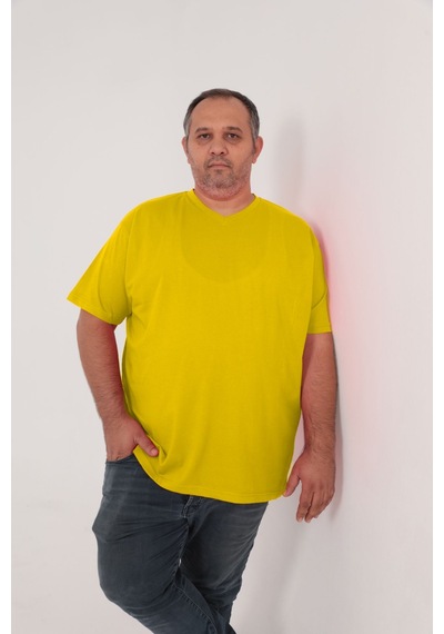 Big Nona Erkek Büyük Beden Unisex T-shirt V Yaka Sarı