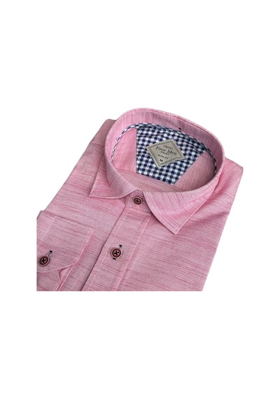 Uzun Kol Linen Keten Slim Fit 4 Mevsim Giyilebilen Pamuklu Gömlek Pembe