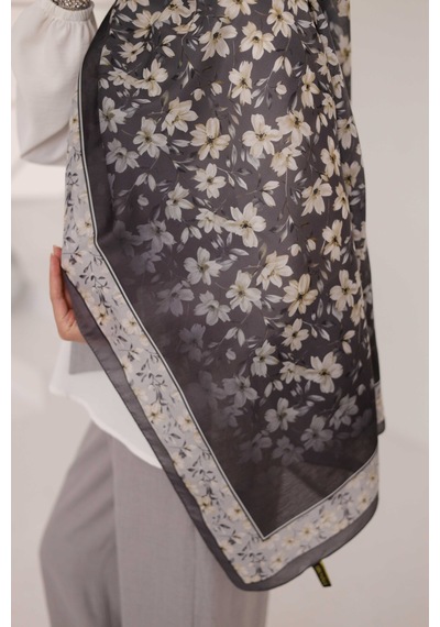 Mimiyum Flora Desen Soft Şal Siyah