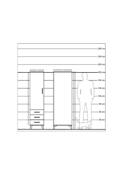 Kronos Dolap 2 Raflı 3 Çekmeceli Tek Kapaklı 44x59x182 Çam-antrasit Atlas Çam