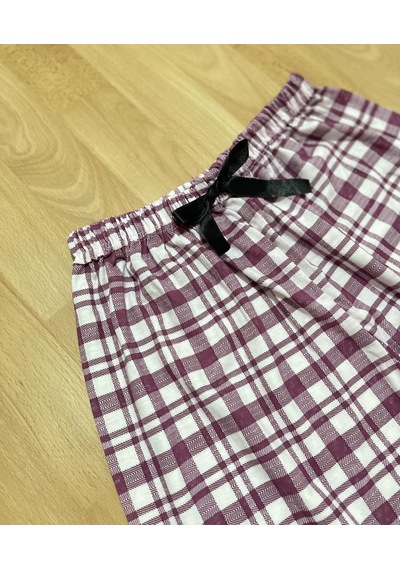 Betimoda Kadın Pijama Altı Kurdeleli Mürdüm Kare 001