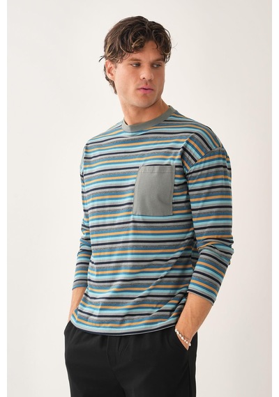 Alexander Gardi Cep Detaylı Çizgili T-shirt Yeşil