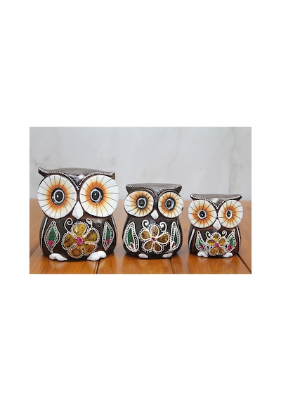 1 Adet Ahşap 3'lü Baykuş Seti Ahşap Figür, Mini Dekorasyon Aksesuarı, 7-8-10 Cm Ölçüler, Baykuş Figürin, Owl Figurine