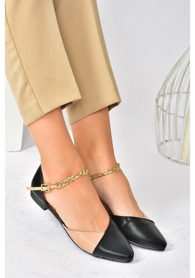 Fox Shoes Siyah/ten Zincir Detaylı Kadın Babet P726054509 Siyah