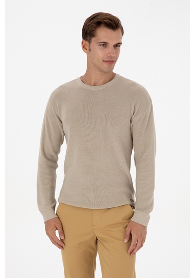 U.S. Polo Assn. Erkek Comfort Fit Bisiklet Yaka Taş Melanj Basic Kazak 50313679-VR225