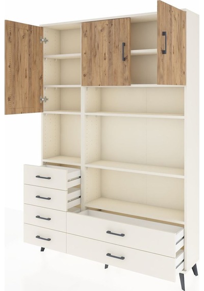 Arges Dolap 9 Raflı 6 Çekmeceli 3 Kapaklı 132x30x195 Aytaşı-çam/aytaşı Atlas Çam/aytası