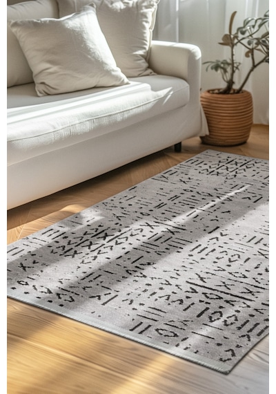 Venüs Iskandinav Gri Pamuk Dokuma Kaymaz Tabanlı Modern Yıkanabilir Kilim Halı Gri
