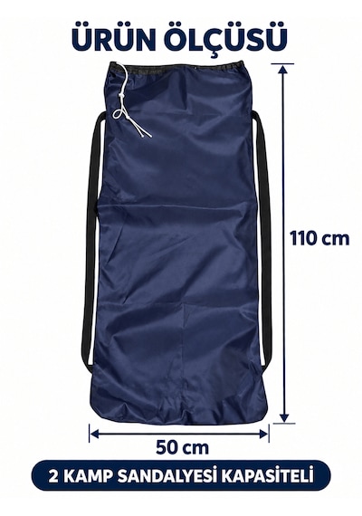 Beylini 2 Sandalye Kapasiteli Lastikli Kamp Sandalyesi Kılıfı Omuz Askılı Piknik Plaj Katlanır Sandalye Taşıma Çantası Paraşüt Kumaş 110 X 50 Cm Lacivert