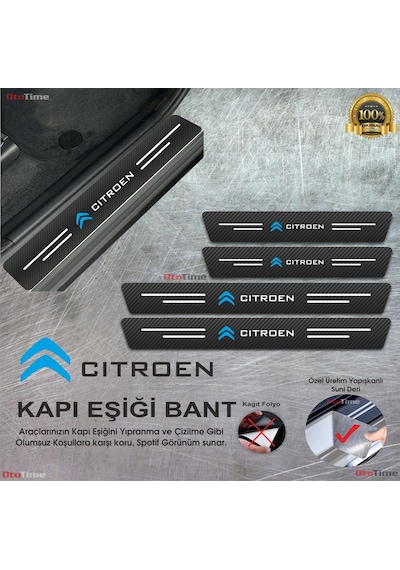Cıtroen Logolu Karbon Kapı Eşiği Koruyucu Suni Deri 4'lü Set