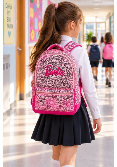İlkokul Okul Çantası Kız Çocuk Pembe Sırt Çantası 43x28x12 Cm Desenli