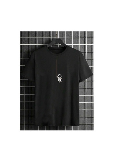 Medinenur Sallanan Astronot Naskılı Basic T-shirt Siyah