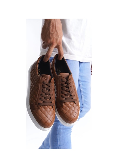 Slw166 Prestige Bağcıklı Cilt Kapitone Desenli Erkek Günlük Sneaker Ayakkabı Bt Taba Taba