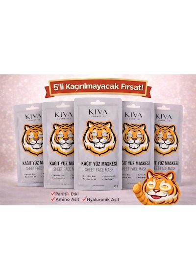 Kaplan 5 Li Kağıt Yüz Maskesi Seti Hyaluronik Asit Sheet Face Mask Cilt Bakım Maskesi