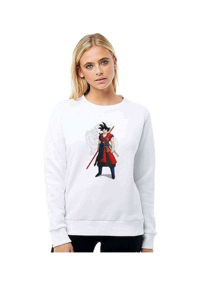 Anime Dragon Ball Ball Z Whis Baskılı Beyaz Kadın Sweatshirt