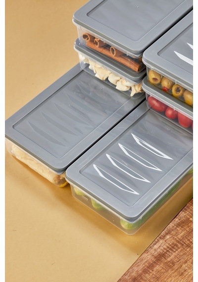 Multi Box 6 Lı Set Saklama Kabı Seti 2 Farklı Boy- Dondurucu & Mikrodalga Uyumlu Gri