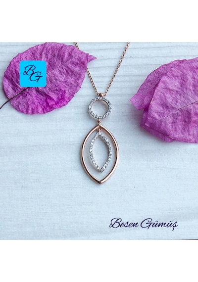 Yuvarlak Ucunda Oval Sallantılı Kolye Rose - Gold -  Gümüş