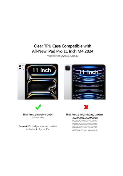 Apple Uyumlu iPad  Pro 11" Inç 2024 M4 Çip Köşe Korumalı Şeffaf Silikon Kılıf Tam Kalıp A2836 A2837 A3006 Kılıf