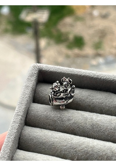 Minnie Ve Mickey Uçak Charm Gümüş Kaplama