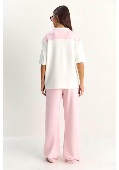Shade Kadın Şal Detaylı Basic T-shirt Beli Lastikli Bol Pantolon Alt-üst Modal Takım 4116 60286084 - Pembe-beyaz Çok Renkli