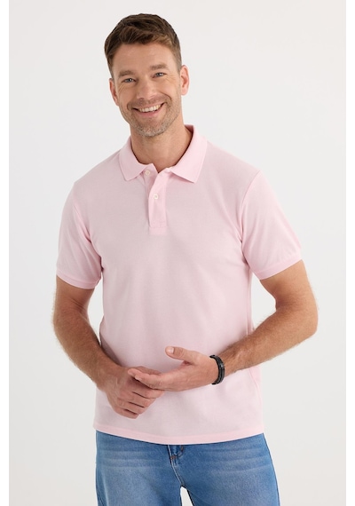 Tudors Erkek Slim Fit Dar Kesim Pamuklu Yumuşak Dokulu Serin Tutan Kumaş Düz Pike Pembe Polo Yaka Tişört-33708 Pembe