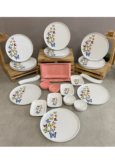Keramika Takım Kahvaltı Nordıc Dance Of Butterfly Pembe Beyaz