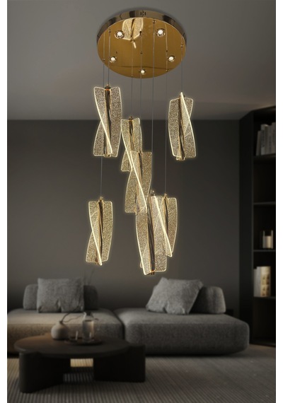 Liza 7 Li Modern Sarkıt Led Avize - Kumandalı / Gold Gold