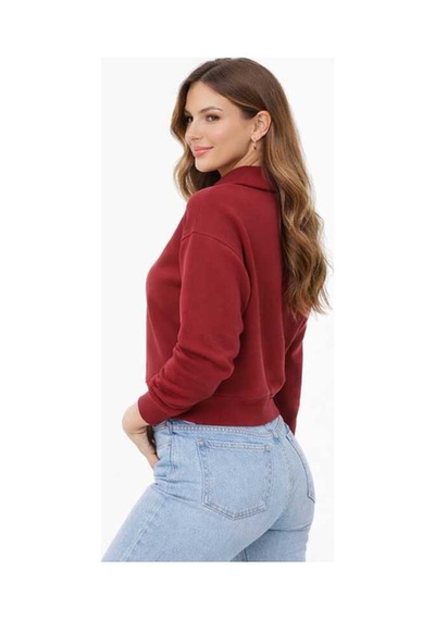 Bebuy Sweatshirt Yarım Fermuarlı Bordo