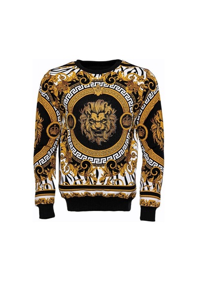 Wessi Siyah Üzerine Taşlı Baskılı Bisiklet Yaka Sweatshirt Siyah