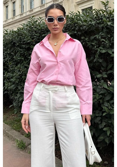 Madmext Pembe Basic Kadın Gömlek Mg2355 Pembe