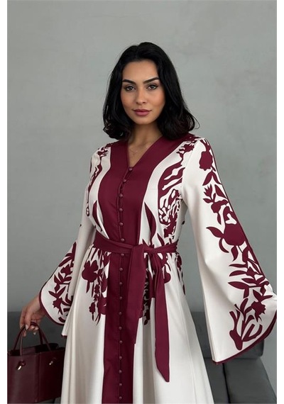 Neşeli Butik Kadın Atlas Kumaş Düğme Detaylı Elbise Nbms2507 Bordo