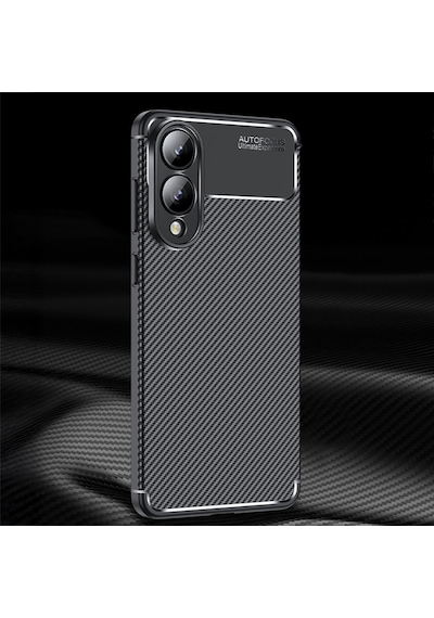Galaxy Uyumlu S25 Edge Kılıf Karbon Görünümlü Silikon Kamera Korumalı Üstün Koruma Pazarplus Siyah