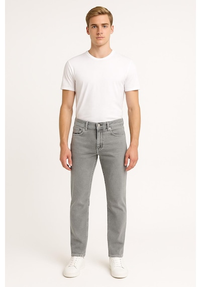Erkek Slim Fit Dar Paça Esnek Likralı Denim Jeans Kot Pantolon - 7411 AÇIK GRİ