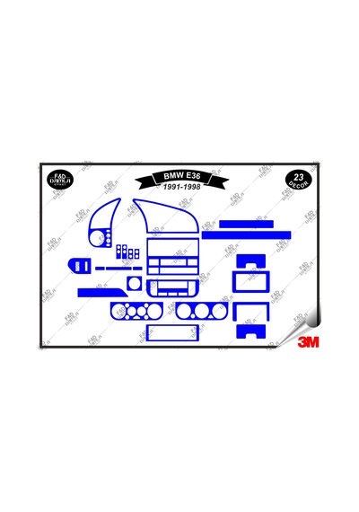 Bmw E 36 1991-1998 Torpido Konsol Trim Göğüs Maun Kaplama Set 23 Parça Mavi