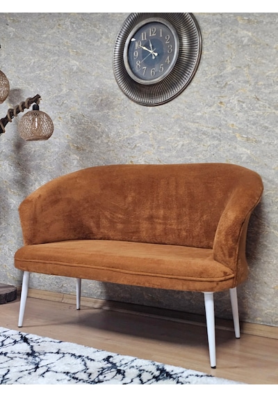 Zafir İkili Teddy Beyaz Boyalı Sivriltme Ayak Çay Seti Koltuk İkili Berjer , Balkon, Salon, Ofis Kiremit