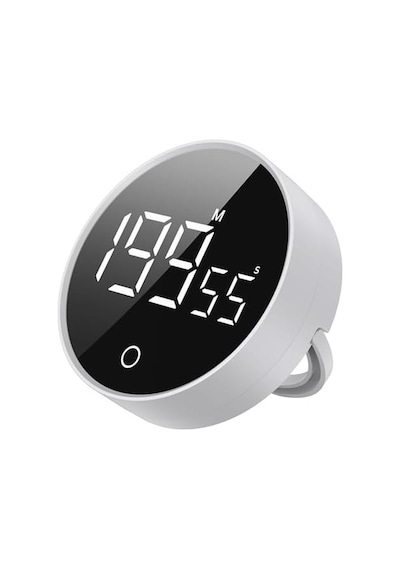 Rt-1 Mıknatıslı Rotary Zamanlayıcı 0-199 İleri Geri Sayım Kronometre, Ayaklı Stand, Led Ekran, Usb-c Şarjlı, Pomodoro & Mutfak Timer Beyaz