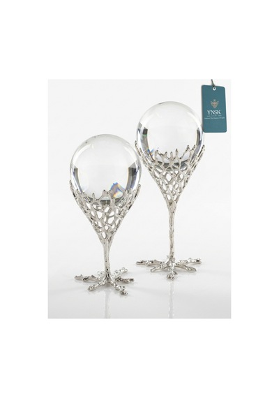 Chacha Home Luxury Odyssey 2'li Pirinç Deve Kuşu Ayağı Dekoratif Kristal Top Küre